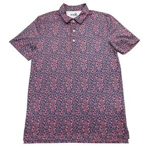 Reyn Spooner Polo Shirt Mens S Pink Floral Golf Performance Moisture Wicking